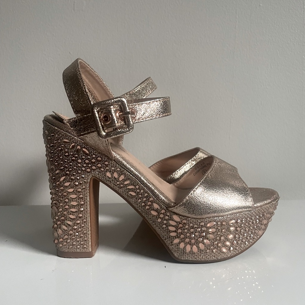 Rose Gold Open Toe Chunky Heels